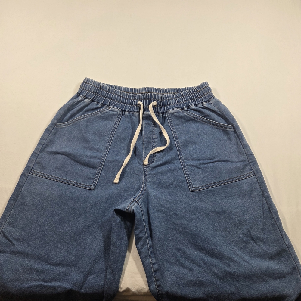 Sincerely Jules Wide Leg Pants Jeans Denim Jogger Pants with Drawstring - Blue - Picture 5 of 7